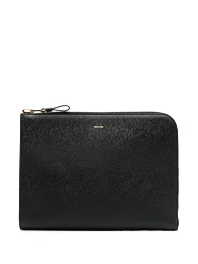 Tom Ford Zip Around Leather Wallet In Black