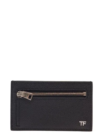 Tom Ford Zip Cardcase Ft Silver In Black