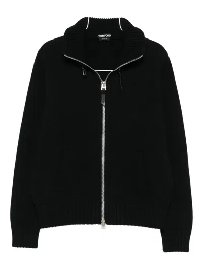 Tom Ford Zip-front Ribbed Wool Jacket In Black