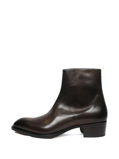 Tom Ford Zip Leather Boots In Brown
