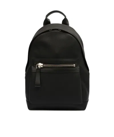 Tom Ford Zip-pocket Leather Backpack In Black