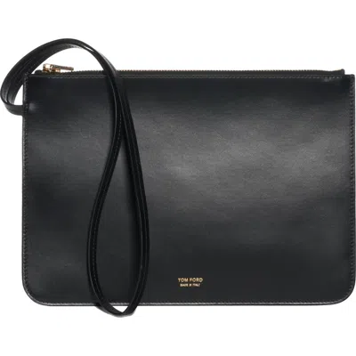Tom Ford Zip Top Leather Wristlet In Black