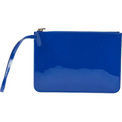 Tom Ford Zip Top Patent Leather Wristlet In Blue