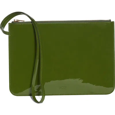 Tom Ford Zip Top Patent Leather Wristlet In Green