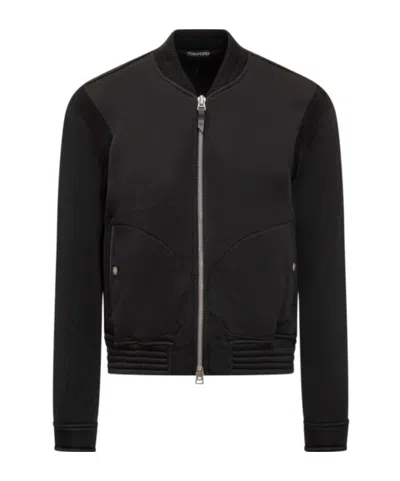 Tom Ford Ribbed-panel Zip-front Bomber Jacket In Black