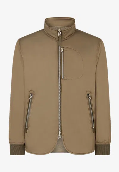 Tom Ford Zip-up Jacket In Tech Fabric In Sage