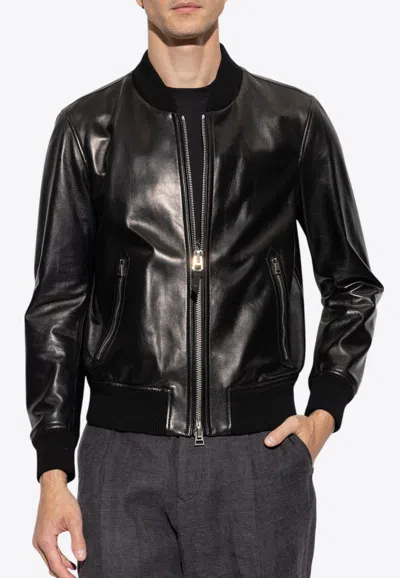 Tom Ford Zip-up Leather Bomber Jacket In Black