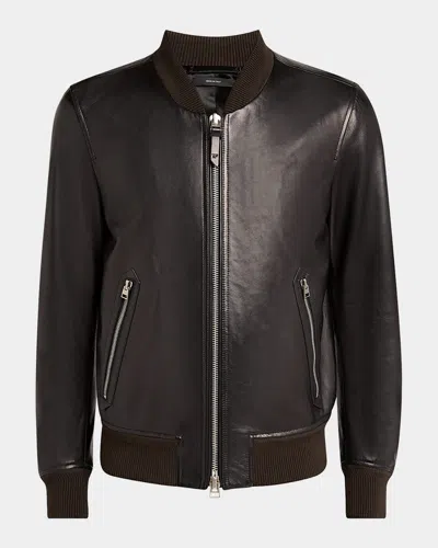 Tom Ford Zip-up Nappa Leather Bomber Jacket In Black