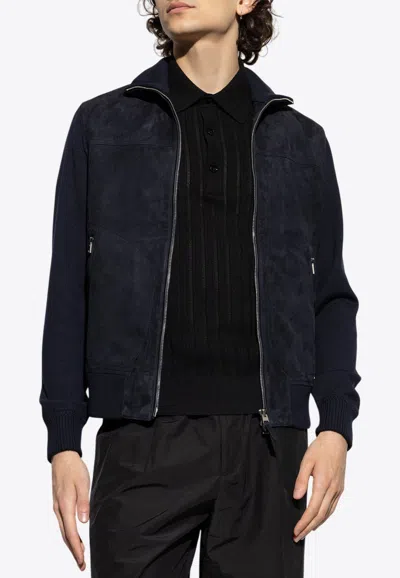 Tom Ford Slim-fit Suede And Merino Wool And Cashmere-blend Jacket In Blue
