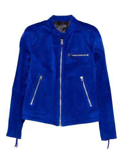 Tom Ford Zip-up Suede Jacket In Blue