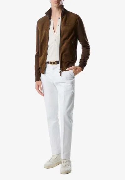 Tom Ford Zip-up Suede Wool Jacket In Brown