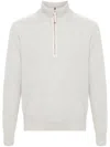 Tom Ford Slim-fit Leather-trimmed Wool And Cashmere-blend Half-zip Sweater In Grey