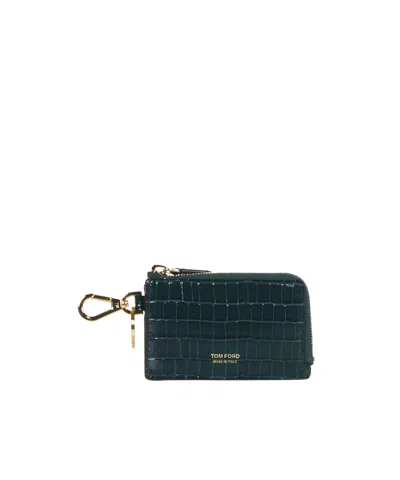 Tom Ford Crocodile-effect Wallet In Green