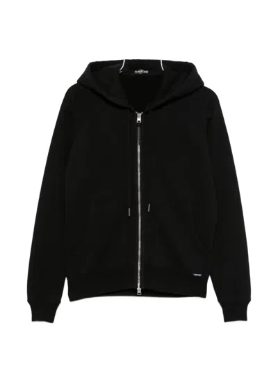 Tom Ford Hooded Cotton Jacket Drawstring Kangaroo Pockets In Black