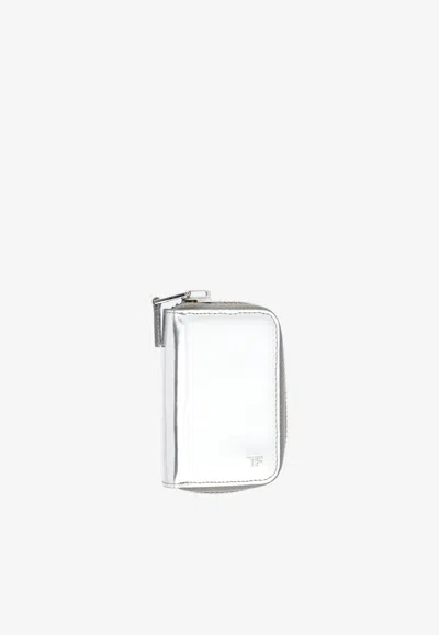 Tom Ford Zipped Cardholder In Metallic Leather In Silver