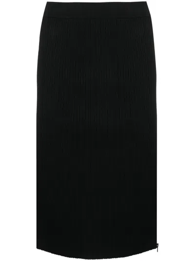 Tom Ford Zipped Ribbed Silk Skirt In Black
