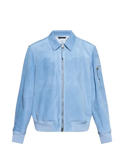 Tom Ford Zipped Suede Bomber Jacket In Blue