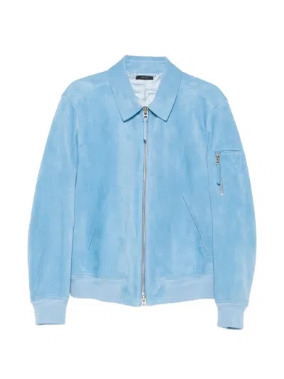 Pre-owned Tom Ford Zipped Suede Bomber Jacket In Blue