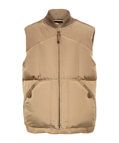 Tom Ford Zipper Cotton Vest In Nude