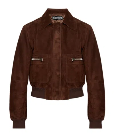 Tom Ford Zip-pocket Suede Jacket In Brown