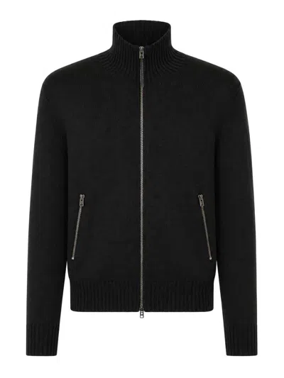 Tom Ford Wool Zip Jacket Ribbed Collar Cuffs Hem In Black