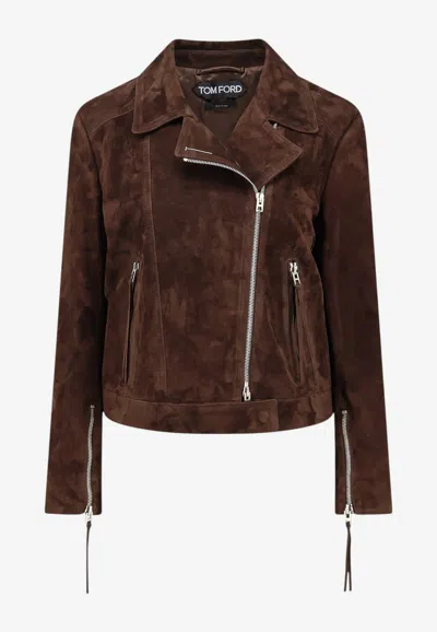 Tom Ford Zip-up Suede Biker Jacket In Brown
