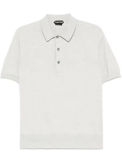Tom Ford Cotton Polo Shirt With Embroidered Logo In Grey