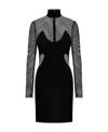 Tom Ford Black Crepe Mini Dress With Mesh Inset Details In Black