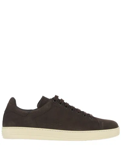 Tom Ford Lace Up Logo-print Trainers In Fango + Cream