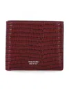 Tom Ford Lizard Embossed T-line Classic Bifold Wallet In Burgundy