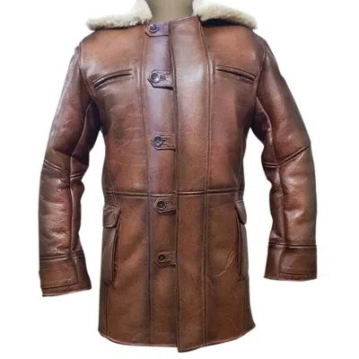 Pre-owned Tom Hardy Bane Dark Knight Lambskin Shearling Genuine Leather Winter Coat In Brown