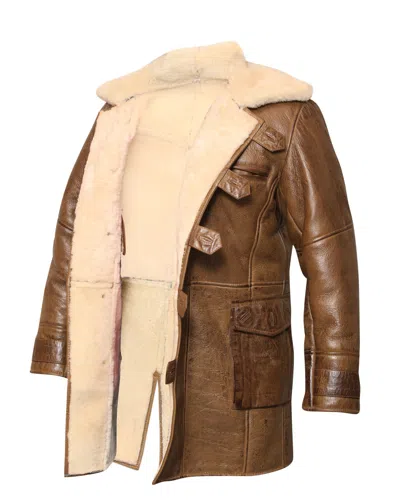 Pre-owned Tom Hardy Bane The Dark Knight Rises Real Shearling Real Leather Coat Jacket In Brown