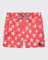 Tom & Teddy Kids' Boy's Starfish-print Swim Trunks In Rose  Blue