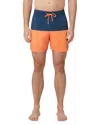 Tom & Teddy Color Blocked 6 Swim Trunks In Navy And Orange