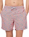 Tom & Teddy Coral Print Swim Trunks In Mid Blue  Orange