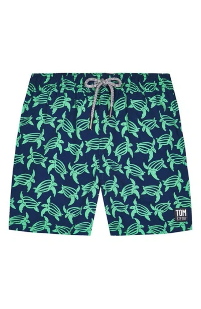 TOM & TEDDY TOM & TEDDY KIDS' TURTLE PRINT SWIM TRUNKS
