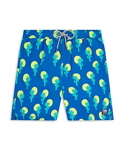 Tom & Teddy Printed 6 Swim Trunks In Blue & Green