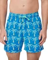 Tom & Teddy Printed Drawstring 6 Swim Trunks In Blue  Green