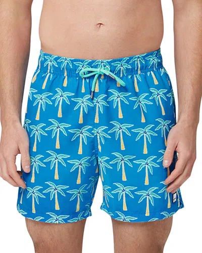 Tom & Teddy Printed Drawstring 6 Swim Trunks In Blue  Green