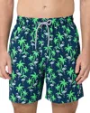 Tom & Teddy Printed Drawstring 6 Swim Trunks In Navy  Green