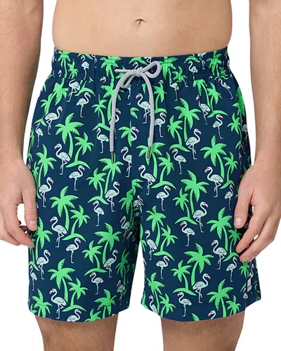 Tom & Teddy Printed Drawstring 6 Swim Trunks In Navy  Green