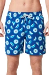 Tom & Teddy Citrus Print Swim Trunks In Ocean Blue