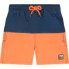 Tom & Teddy Kids' Colorblock Performance Swim Trunks In Blue Orange