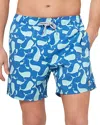 Tom & Teddy Whale Print Swim Trunks In Navy  Aqua