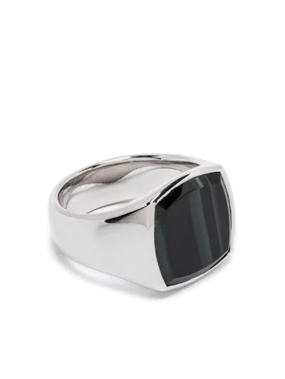 Tom Wood Cushion Blue Hawk Eye Ring In Silver
