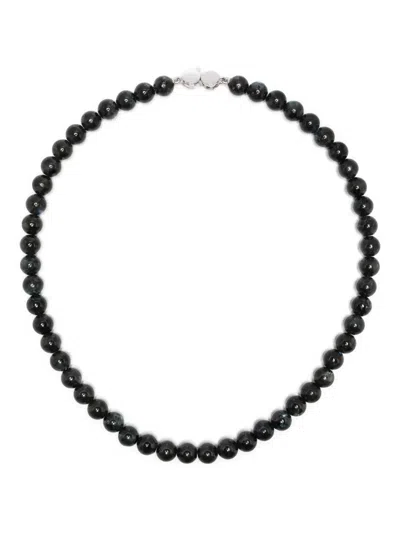 Tom Wood Larvikite Bead Necklace In Black