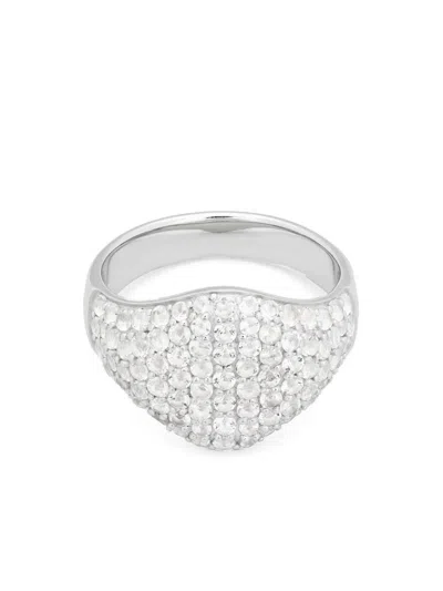 Tom Wood Rhodium Plated Sterling Silver Crystal Ring