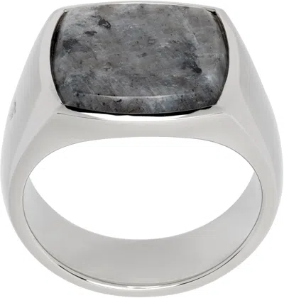 Tom Wood Silver Cushion Larvikite Ring In 925 Sterling Silver