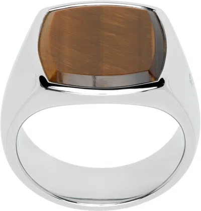 Tom Wood Silver Tiger Eye Cushion Ring In 925 Silver