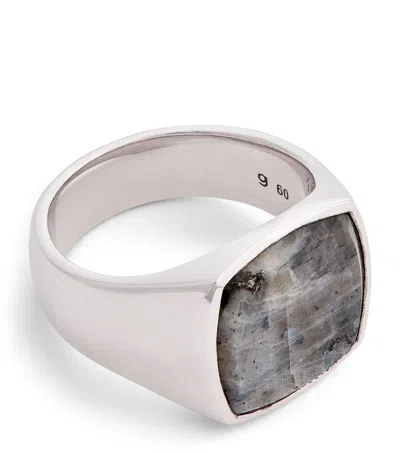 Tom Wood Sterling Silver Cushion Larvikite Ring